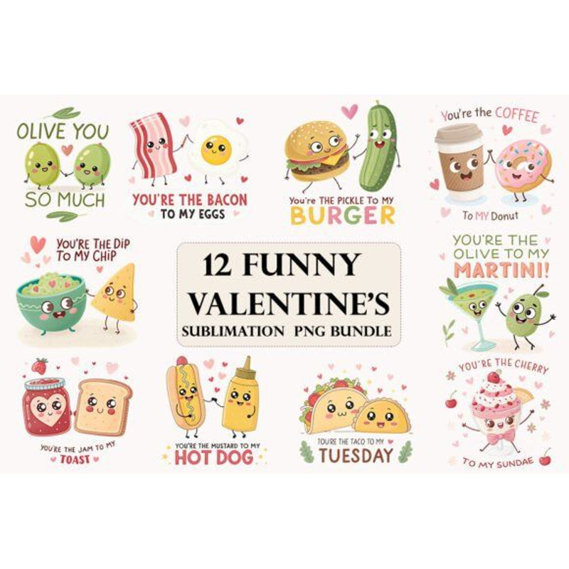 Funny Food Pun Valentines PNG Bundle 0