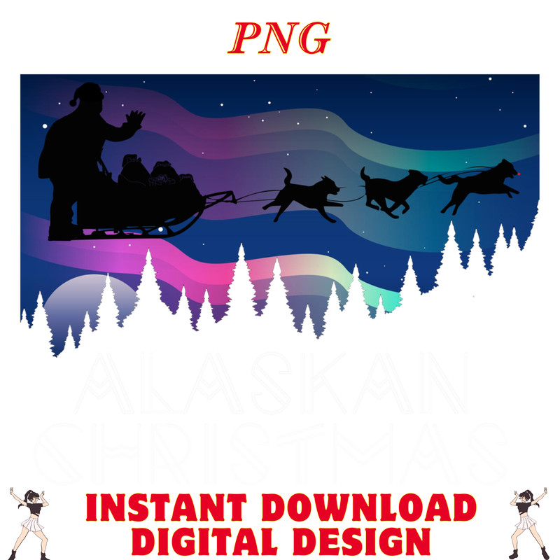 Alaskan Christmas Santa Dog Sled Aurora Borealis 0