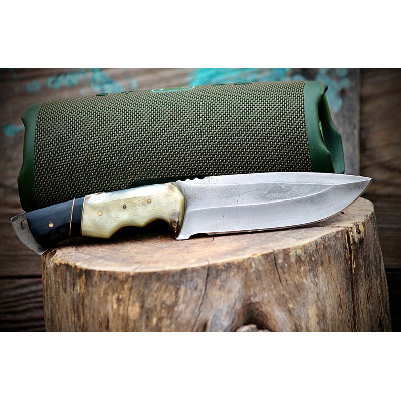 SCK01 CUSTOM HAND MADE 440C STEEL HUNTING KNIFE SHEEP HORN HANDLE WITH PURE LEATHER SHEATH 3