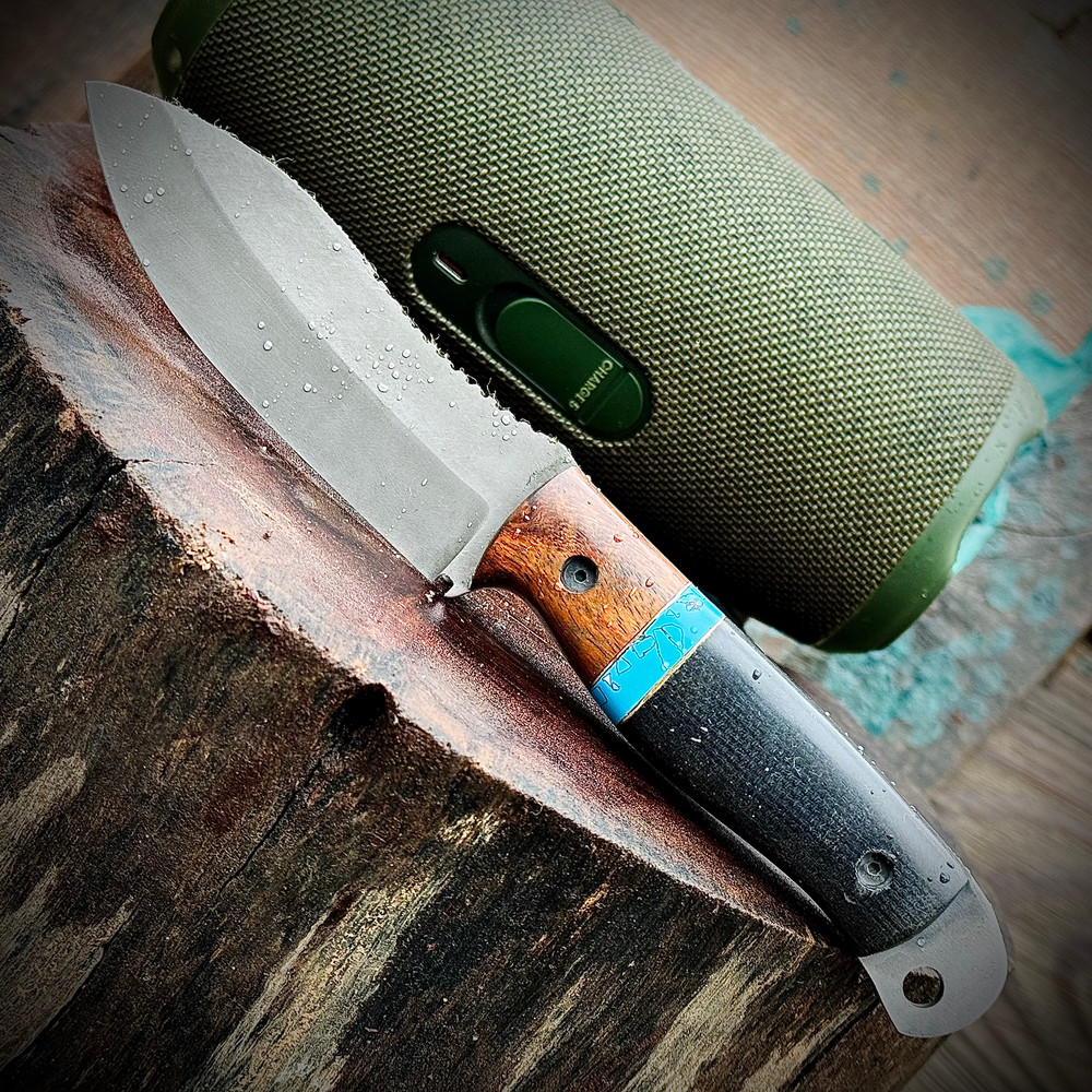 SCK02 CUSTOM HAND MADE 440C STEEL EDC HUNTING KNIFE WITH MICARTA SHEATH HANDLE AND LEATHER SHEATH C 5