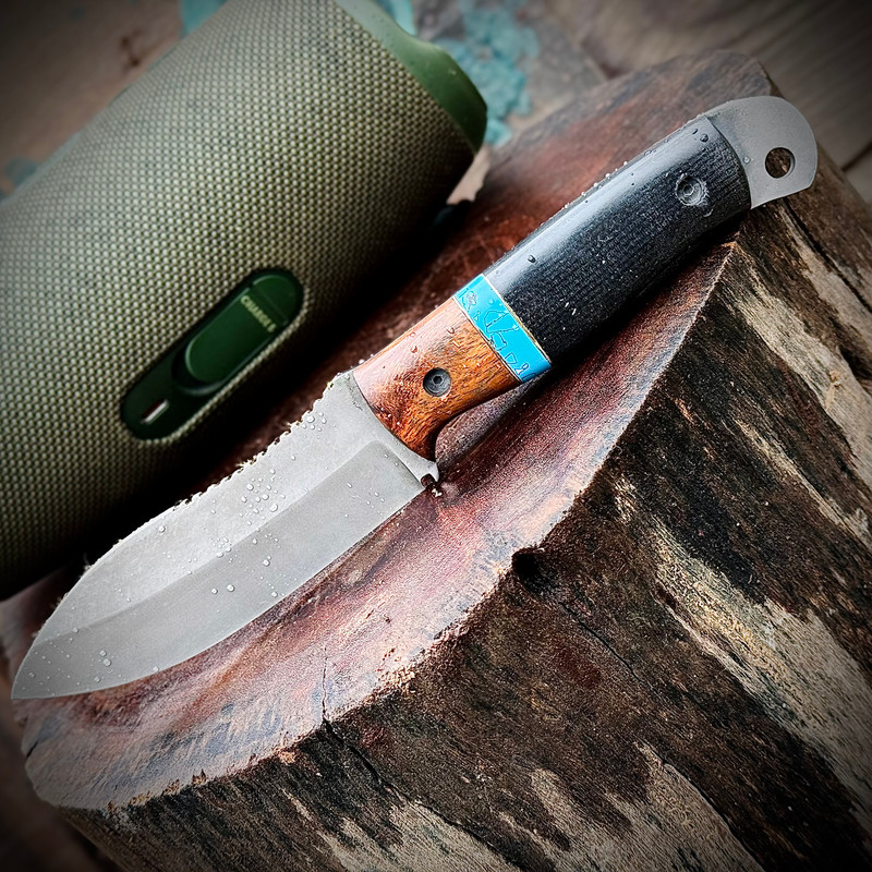 SCK02 CUSTOM HAND MADE 440C STEEL EDC HUNTING KNIFE WITH MICARTA SHEATH HANDLE AND LEATHER SHEATH C 6