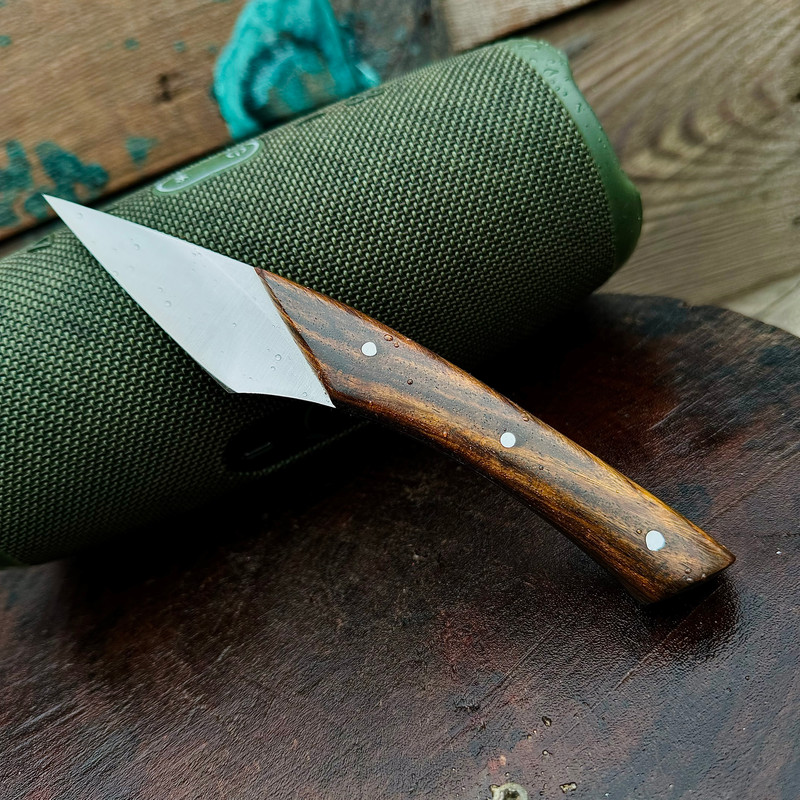 SCK02 CUSTOM HAND MADE SPRING STEEL KRIDASHI KNIFE ROSE WOOD HANDLE WITH PURE LEATHER SHEATH EDC KN 0