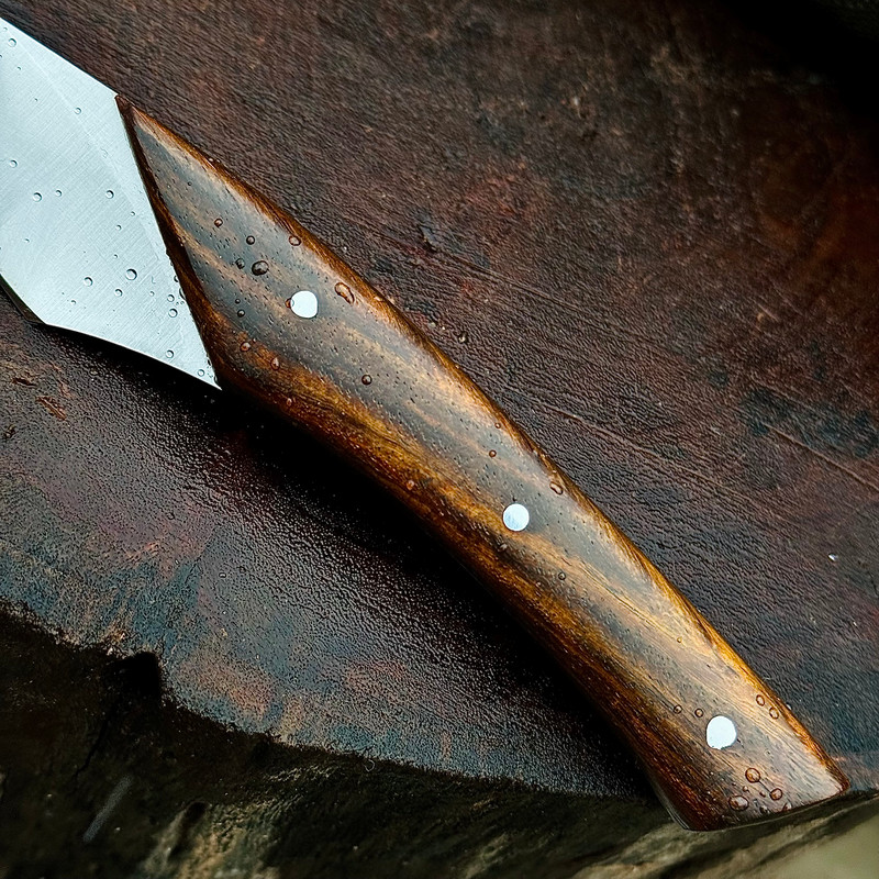 SCK02 CUSTOM HAND MADE SPRING STEEL KRIDASHI KNIFE ROSE WOOD HANDLE WITH PURE LEATHER SHEATH EDC KN 2