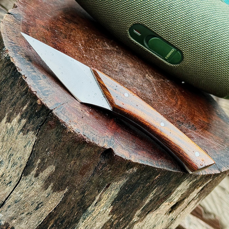 SCK02 CUSTOM HAND MADE SPRING STEEL KRIDASHI KNIFE ROSE WOOD HANDLE WITH PURE LEATHER SHEATH EDC KN 4