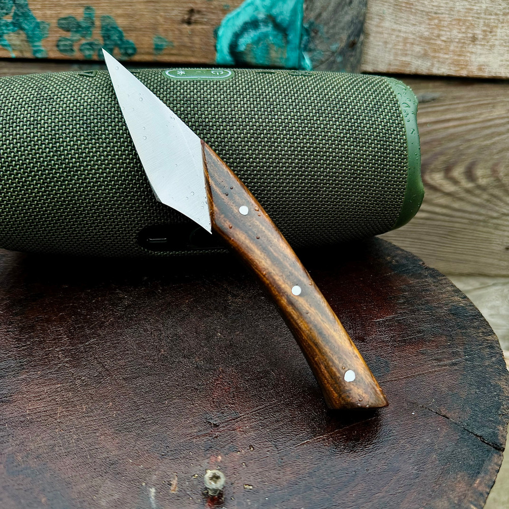 SCK02 CUSTOM HAND MADE SPRING STEEL KRIDASHI KNIFE ROSE WOOD HANDLE WITH PURE LEATHER SHEATH EDC KN 5