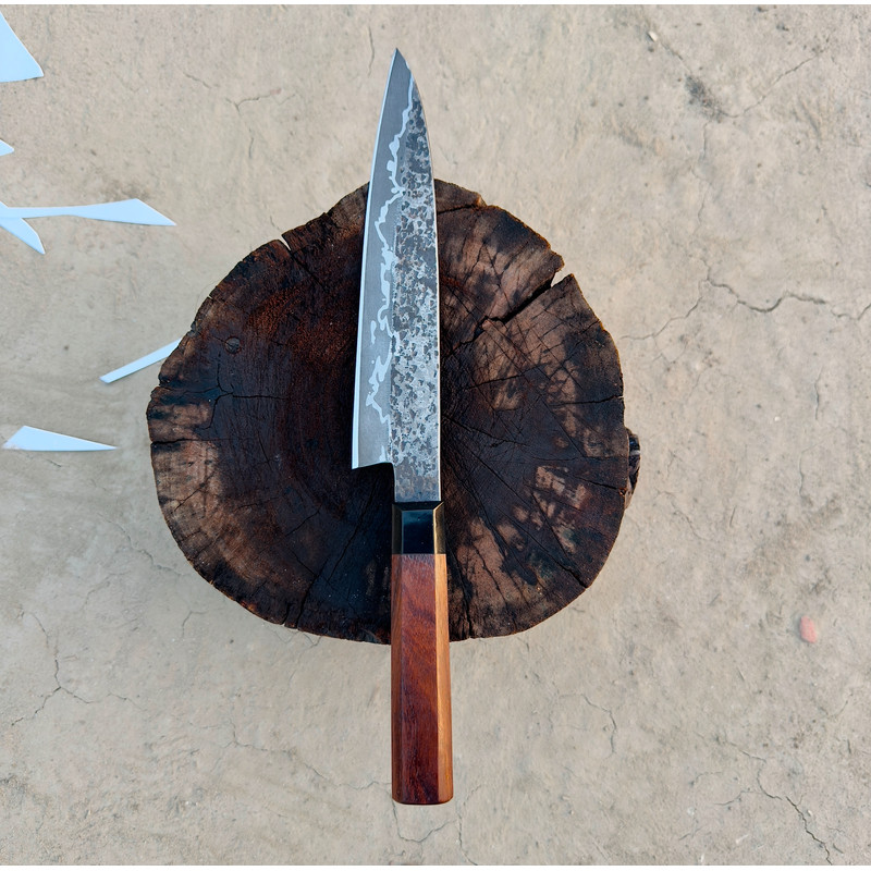 SCK06 CUSTOM HAND MADE SANMAI STEEL JAPANESE CHEF KNIFE ROSE WOOD HANDLE WITH WOODEN SHEATH 1