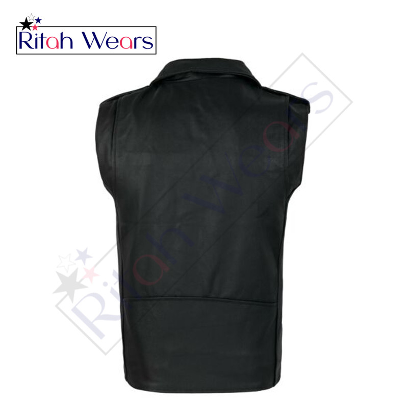 Motorcycle Mens Leather Motorbike Vest Motorcycle With Genuine Leather Black Color 2