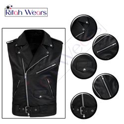 motorcycle men's leather motorbike vest motorcycle with genuine leather black color