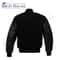 Varsity Letterman Baseball Bomber Style College Jacket Wool Body Solid Black Cowhide Leather Sleeve 3