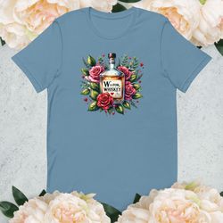 w is for whiskey funny t-shirt, whiskey lover gift tee, rose whiskey art shirt, men's women's graphic tee, unique summer shirt