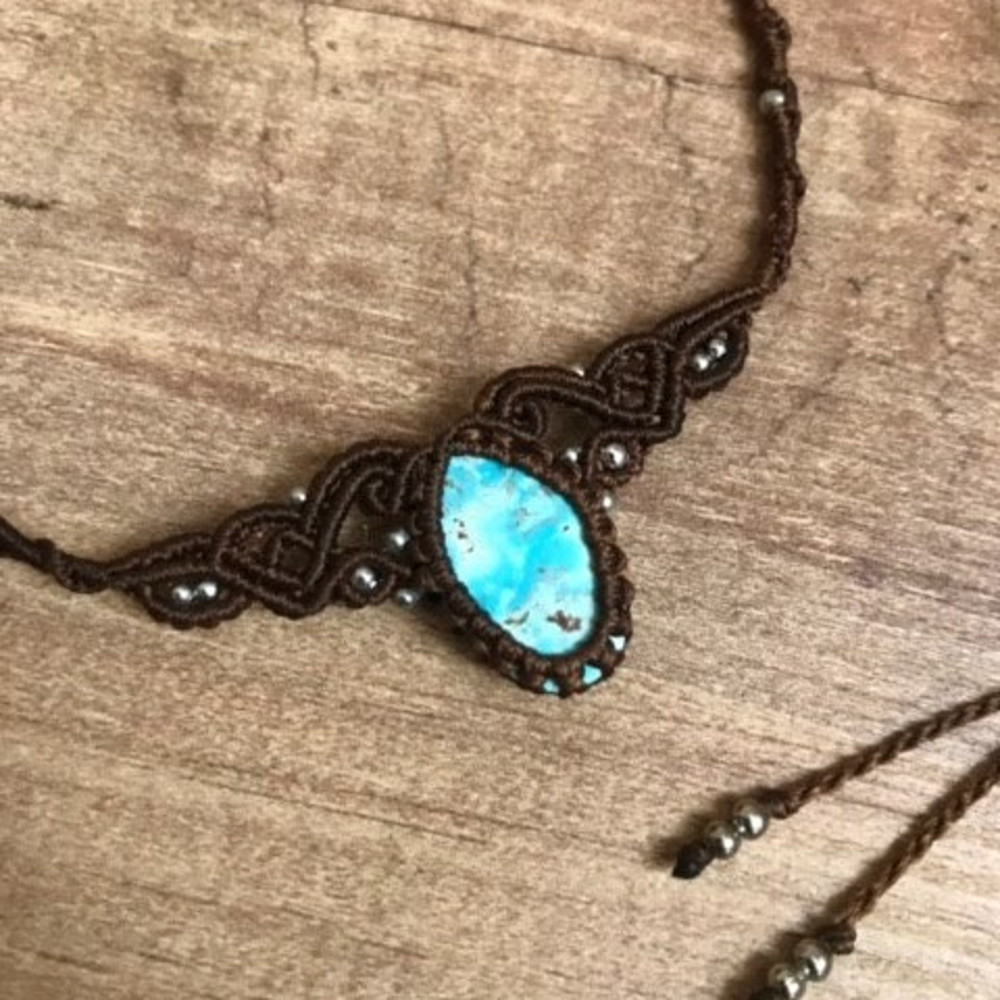 Turquoise Minimal Macrame Necklace 0