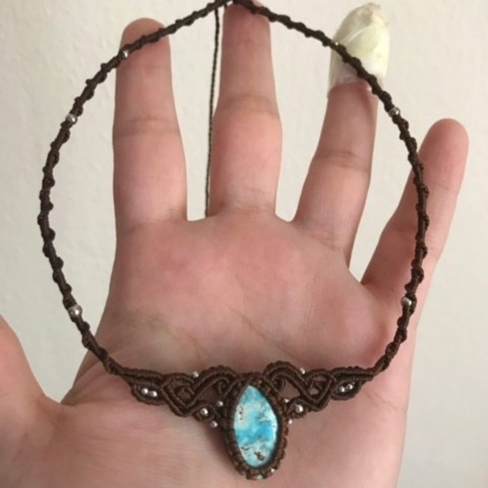 Turquoise Minimal Macrame Necklace 1