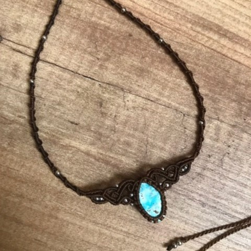 Turquoise Minimal Macrame Necklace 2