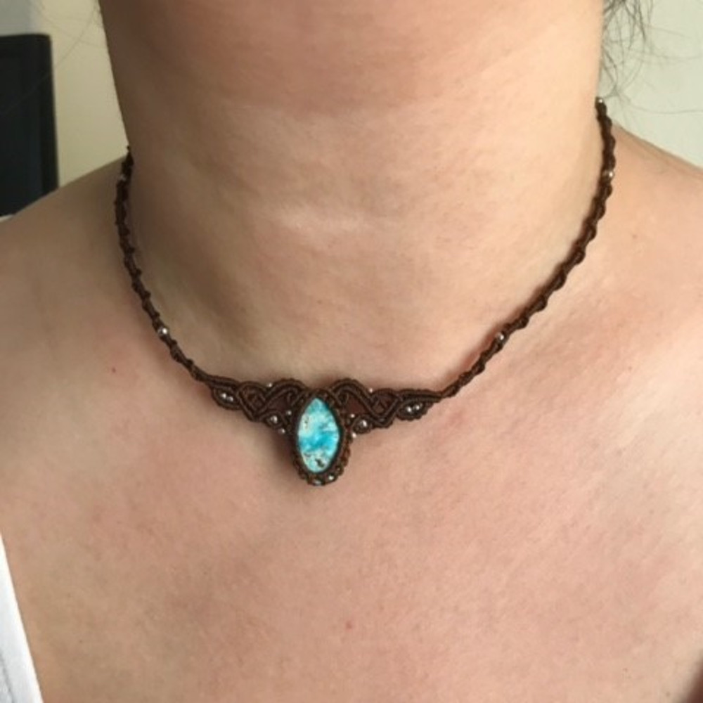 Turquoise Minimal Macrame Necklace 4