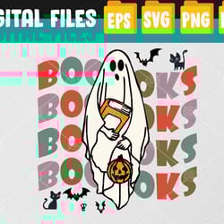 booooks ghost halloween groovy vintage teacher book reading svg, eps, png, dxf, digital download