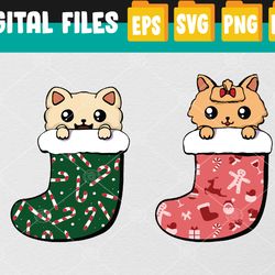 cute cat christmas socks xmas svg, eps, png, dxf, digital download