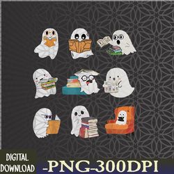 ghost reading teacher halloween librarian book lover school svg, eps, png, dxf, digital download