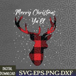 merry christmas ya'll reindeer santa hat buffalo red plaid svg, eps, png, dxf, digital download