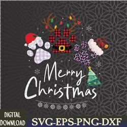 merry christmas dog paws lights buffalo plaid leopard xmas svg, eps, png, dxf, digital download