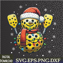 Pickleball Snowman Santa Hat Lights Christmas Pickleball Svg, Eps, Png, Dxf, Digital Download