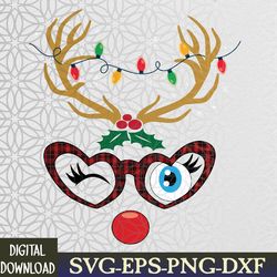 funny reindeer face xmas plaid glasses love christmas lights svg, eps, png, dxf, digital download