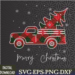 merry christmas tree buffalo plaid red truck family matching svg, eps, png, dxf, digital download