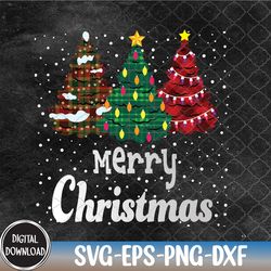 merry christmas tree xmas buffalo plaid red white green svg, eps, png, dxf, digital download
