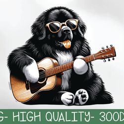 newfoundland dog playing guitar png digital download