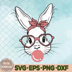 Cute Bunny Rabbit With Bandana Glasses Bubblegum Svg, Bunny Face Svg, Easter Bunny Svg, Easter Svg, Eps, Png, Dxf