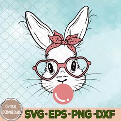 cute bunny rabbit with bandana glasses bubblegum svg, bunny face svg, easter bunny svg, easter svg, eps, png, dxf