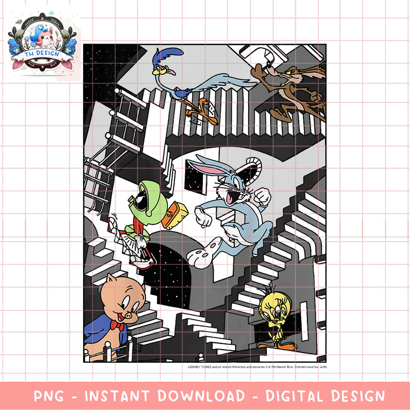 Kids Looney Tunes Group Shot Stairways Poster png, digital download, instant .png