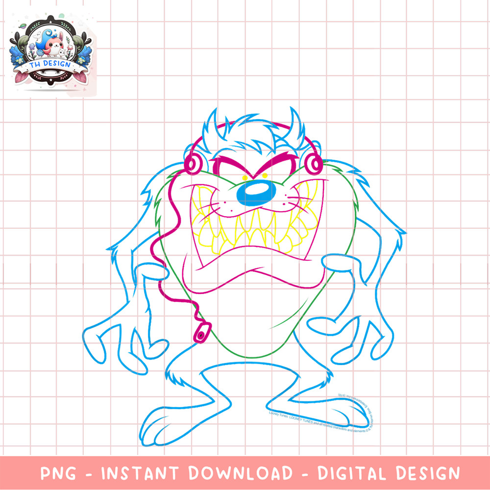 Kids Looney Tunes Taz Neon Outline png, digital download, instant .png