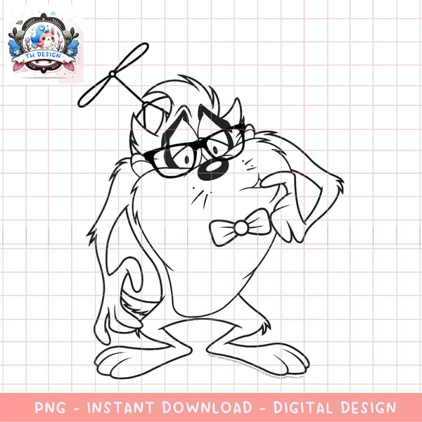 Kids Looney Tunes Taz Nerdy Line Art Portrait png, digital download, instant .png