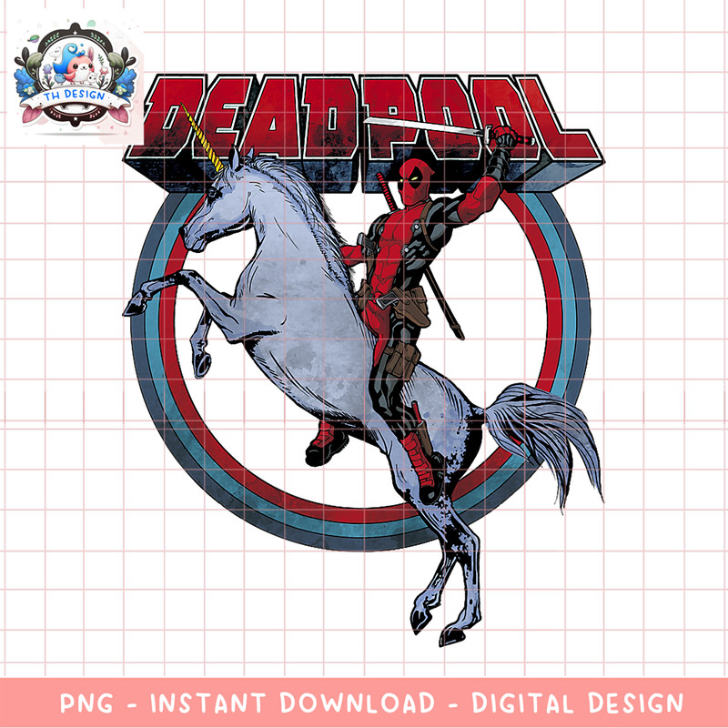 Marvel Deadpool Merc Riding A Unicorn Rainbow Circle png, digital download, instant .png