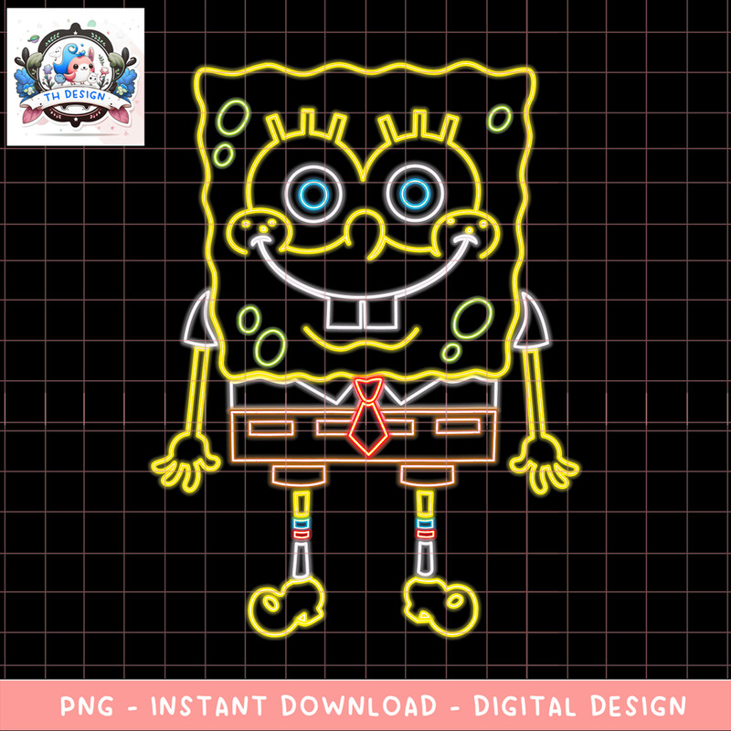 Neon SpongeBob SquarePants png, digital download, instant .png