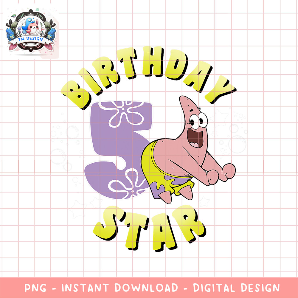 Nickelodeon SpongeBob SquarePants Patrick Birthday Star 5 png, digital download, instant .png