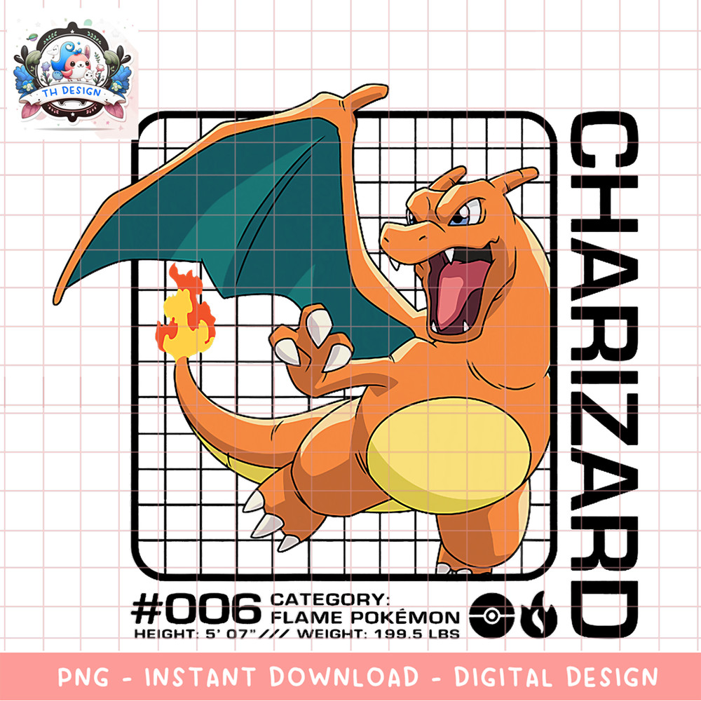 Pokemon - Charizard Stats png, digital download, instant .png
