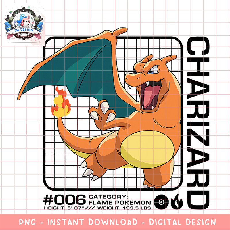 Pokemon - Charizard Stats png, digital download, instant .png