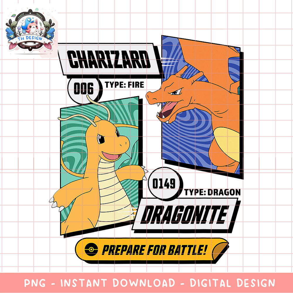 Pokemon - Dragonite Charizard Prepare For Battle png, digital download, instant .png