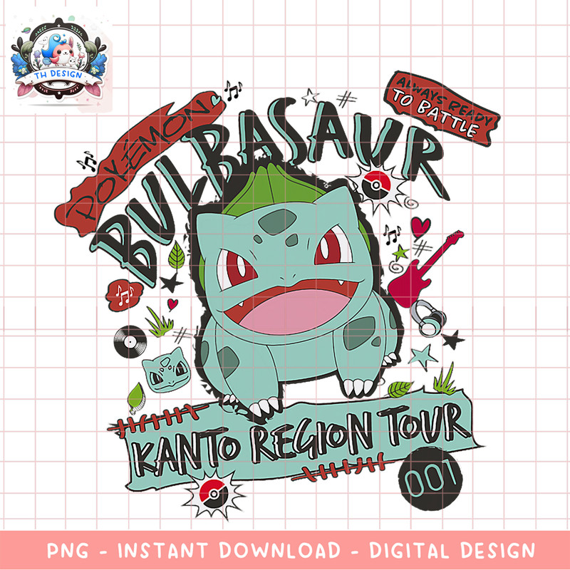 Pokemon Bulbasaur 001 Kanto Region Tour Music Poster png, digital download, instant .png