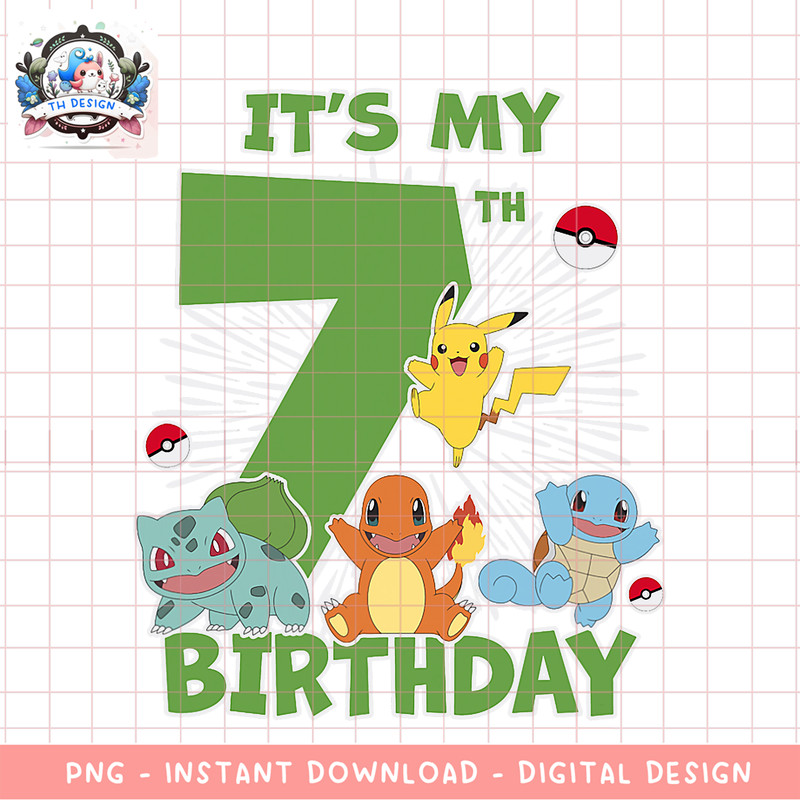 Pokemon It_s My 7th Birthday Kanto Starters Celebration png, digital download, instant .png