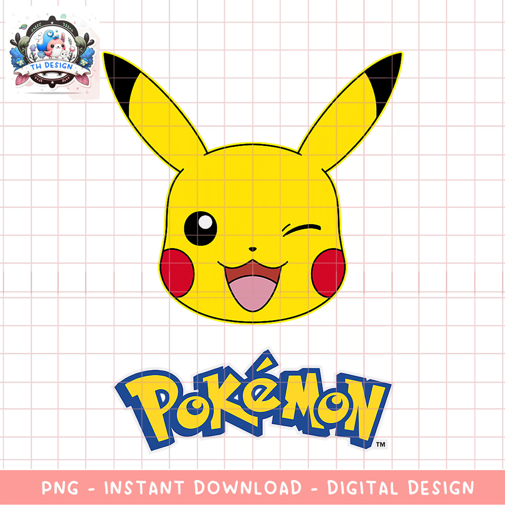 Pokemon Pikachu Wink Cute Face Official Logo png, digital download, instant .png