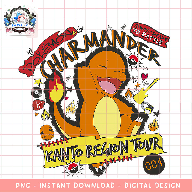 Pokemon Charmander 004 Kanto Region Tour Music Poster png, digital download, instant .png