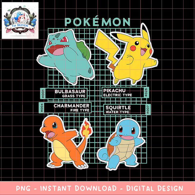 Pokemon Group Shot Kanto Region Starters Pokedex Grid png, digital download, instant .png