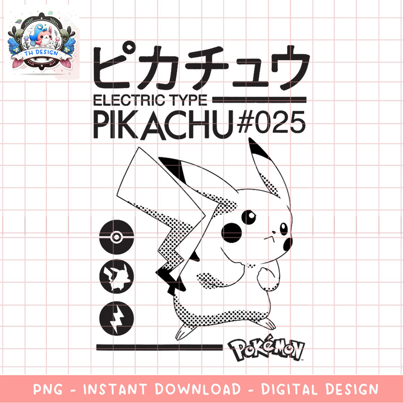 Pokemon Pikachu 025 Electric Type png, digital download, instant .png