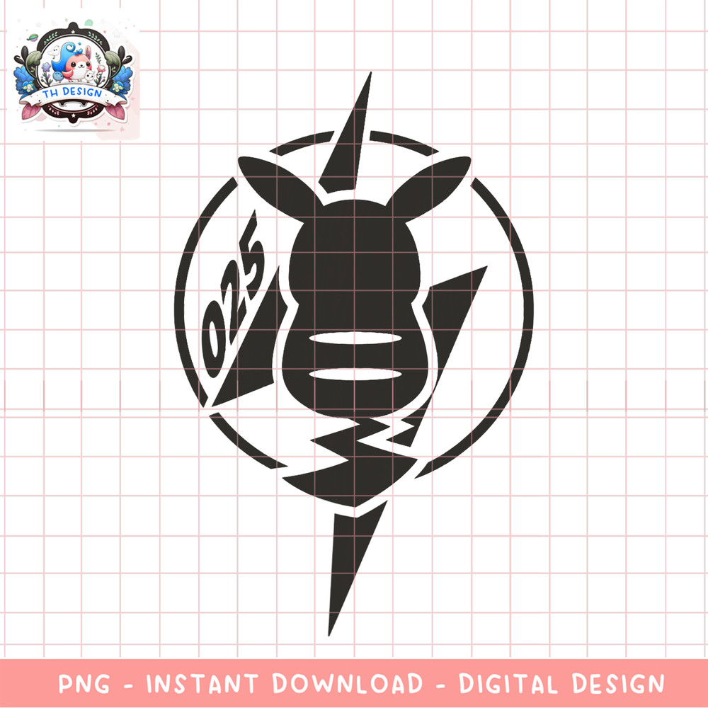 Pokemon Pikachu Back 025 Thunder Electro Bolt Black Logo png, digital download, instant .png