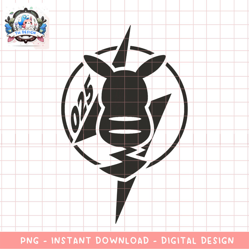 Pokemon Pikachu Back 025 Thunder Electro Bolt Black Logo png, digital download, instant .png