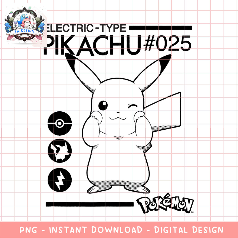 Pokemon Pikachu Electric Type 025 png, digital download, instant .png