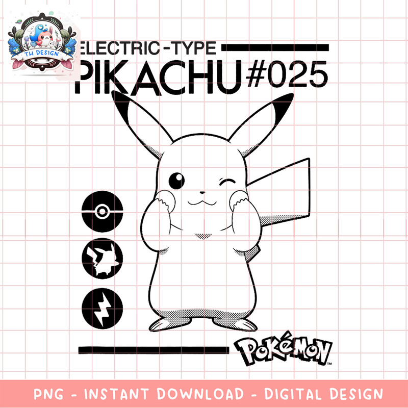 Pokemon Pikachu Electric Type 025 png, digital download, instant .png