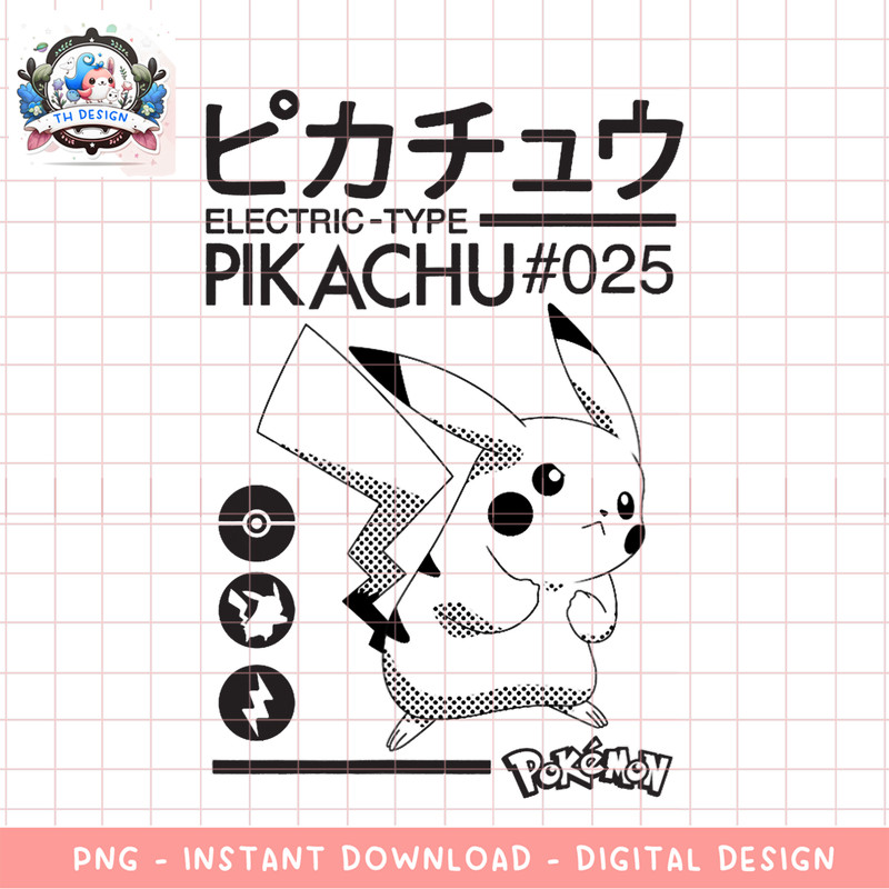 Pokemon Pikachu Electric Type 025 png, digital download, instant .png